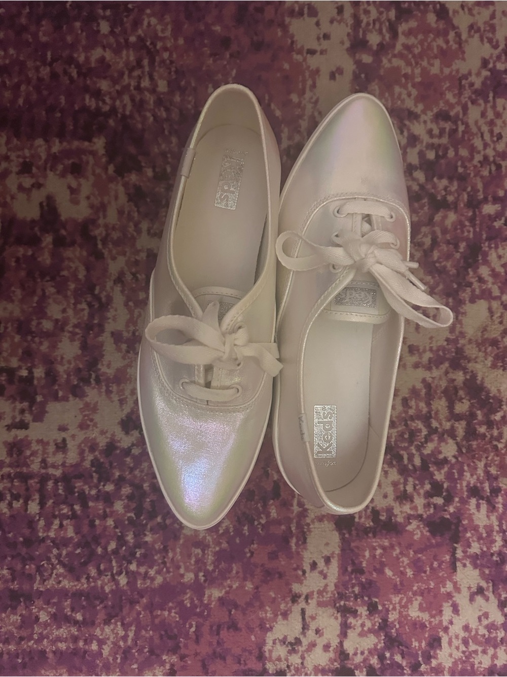 NWOT Keds Women’s Iridescent Lace-Up Sneakers - Pearl White - Picture 2 of 6